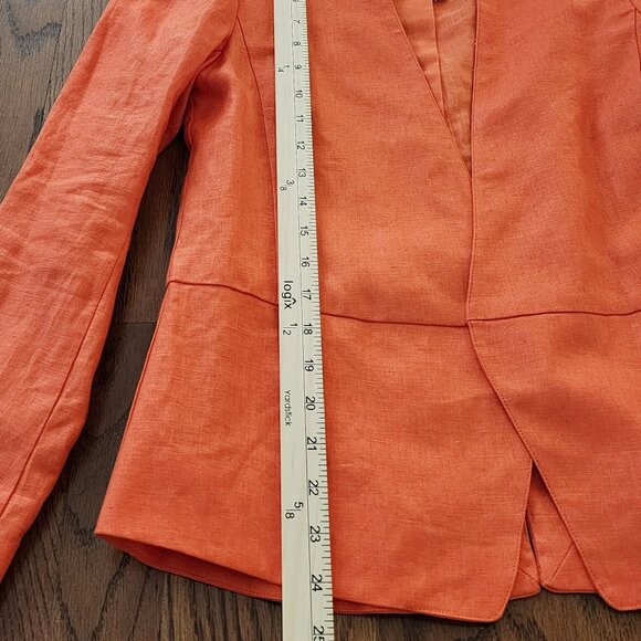 Neiman Marcus Blazer Bright Orange 100% Linen Open Front Women's Size Small - Picture 7 of 10